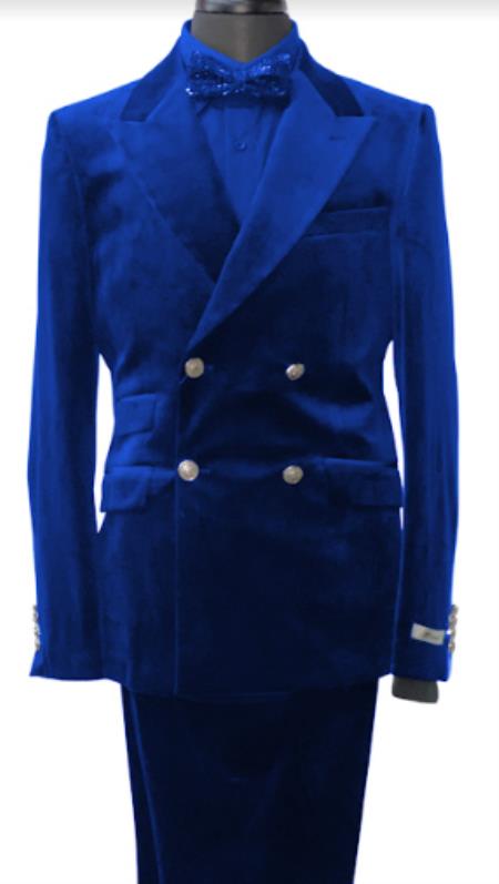 Velvet Suits - Double Breasted Suits - Slim Fit Suit - Dark Blue