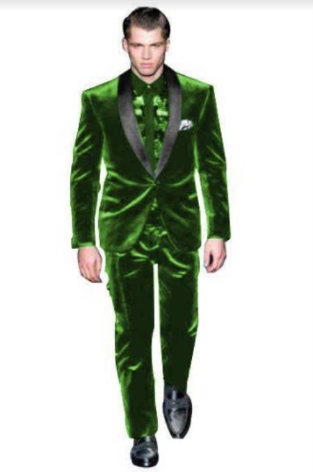 Men's One Button Hunter Green Velvet Tuxedo Suit