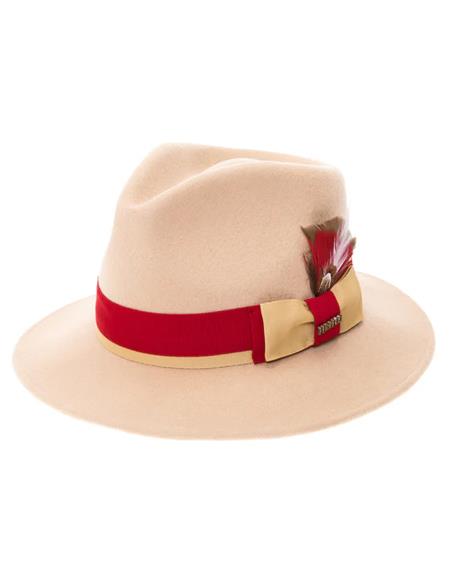Mens Hat in Tan and Red Wool