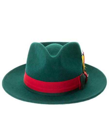 Mens Hat in Hunter Green and Red Wool