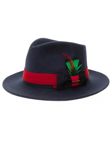 Mens Hat in Navy and Red Wool