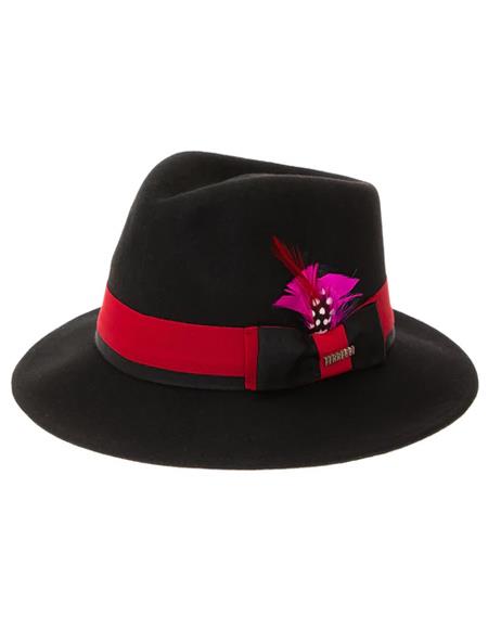 Mens Hat in Black and Red Wool