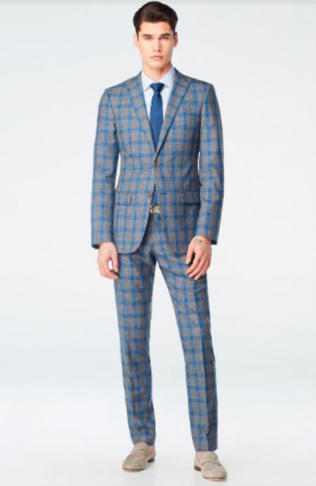 100% Wool Suit - Vested Plaid Suit Available in Grey and Blue Plaid - 2 Button 3 Piece With Vest Flat Front Pants Modern Fit Suits 