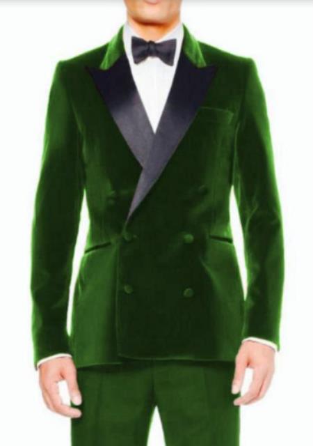 Style#PRonti-B6362 Mens Hunter Velvet Tuxedo Sport Coat - Velvet Suits Double Breasted Blazer - Slim Fit