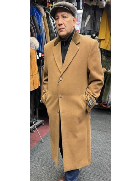 Mens Cashmere Blend Camel Coat Full length - Cashmere Wool O