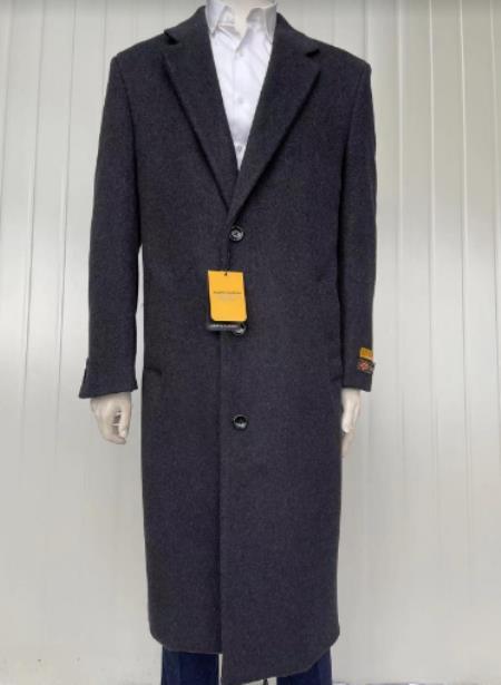 #JA58471 Mens Cashmere Blend Black Coat Full length - Cashmere Wool Overcoat