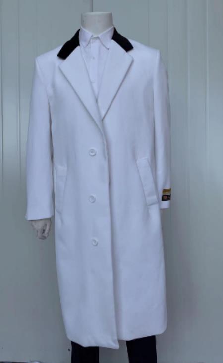 #JA58474 Mens Cashmere Blend White Coat Full length - Cashmere Wool Overcoat