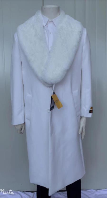 #JA58475 Mens Cashmere Blend White Coat Full length - Cashmere Wool Overcoat