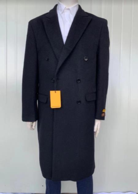 #JA58484 Mens Cashmere Blend Black Coat Full length - Cashmere Wool Overcoat