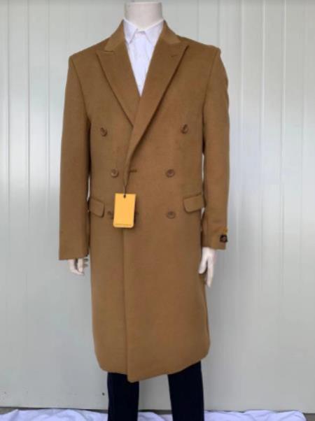#JA58486 Mens Cashmere Blend Brown Coat Full length - Cashmere Wool Overcoat