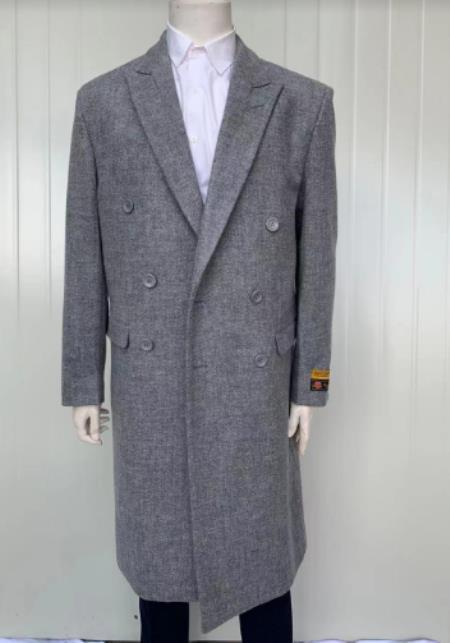 #JA58494 Mens Cashmere Blend Gray Coat Full length - Cashmere Wool Overcoat