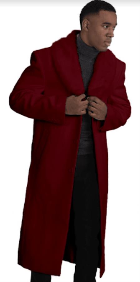 Mens Overcoat With Fur Collar - Hot Red Topcoat