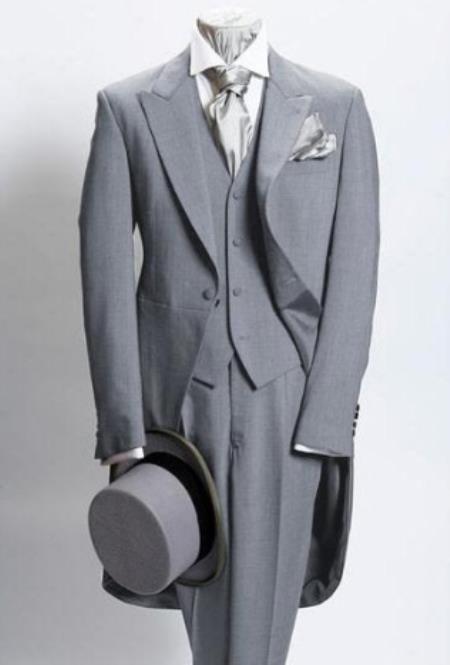 Men's 1 Button Medium Grey Prince Of Wales Light Weight Wool Morning Suit