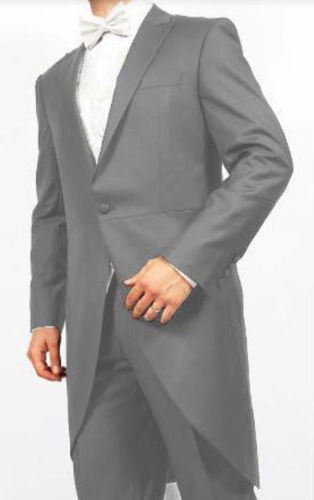 Men's Silver Grey 2-Piece 1-Button Cutaway Tuxedo Jacket With The Tail Suit