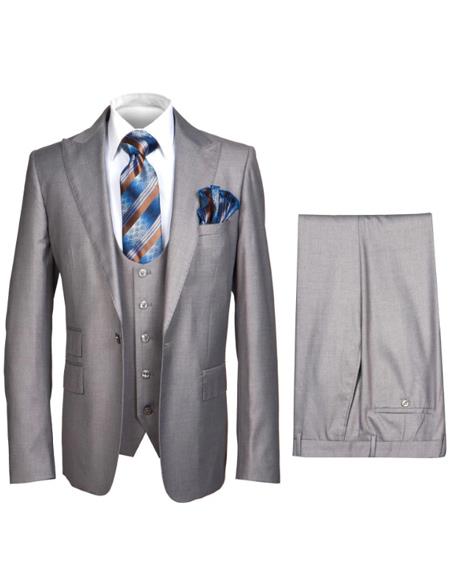 Rossiman Gray Men's Slim-fit Suit Vested Flat Front Pants