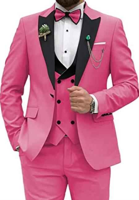 Ultra Slim Fit Prom Tuxedos - Rose Prom Suits with Double Breasted Vest - Homecoming Suit