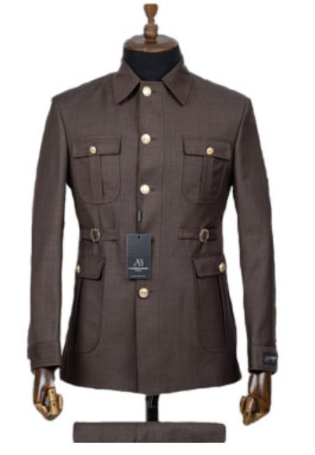 Brown Safari Suit - Safari Suit For Men - Mens Safari Outfits - 100% Wool Suit