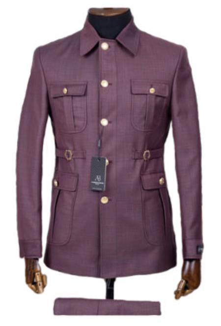 Purple Safari Suit - Safari Suit For Men - Mens Safari Outfits - 100% Wool Suit