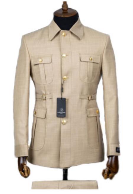 Tan Safari Suit - Safari Suit For Men - Mens Safari Outfits - 100% Wool Suit