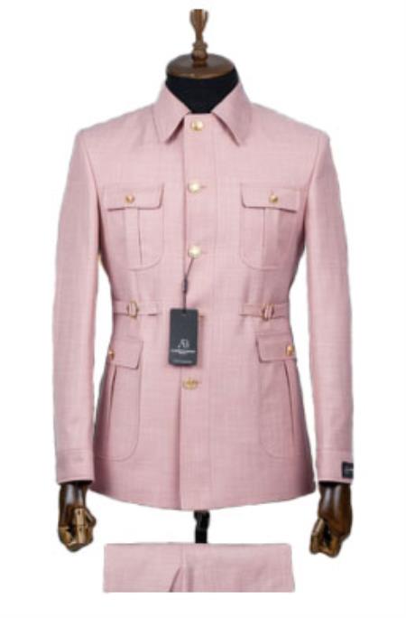 Pink Safari Suit - Safari Suit For Men - Mens Safari Outfits - 100% Wool Suit