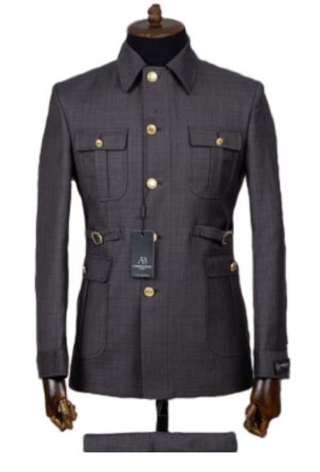 Gray Safari Suit - Safari Suit For Men - Mens Safari Outfits - 100% Wool Suit