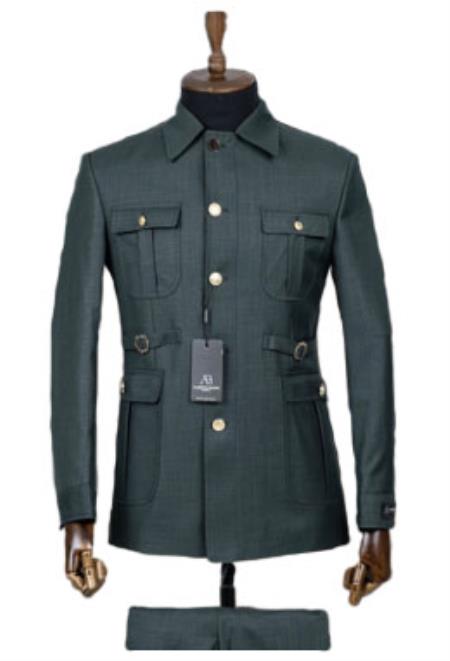 Green Safari Suit - Safari Suit For Men - Mens Safari Outfits - 100% Wool Suit