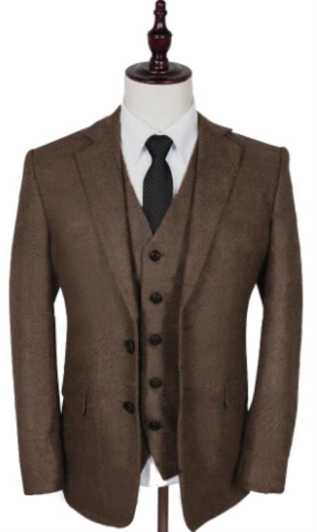 Mens Winter Suit - Suit For Cold Weather - Winter Color Tweed Herringbone Brown Suit