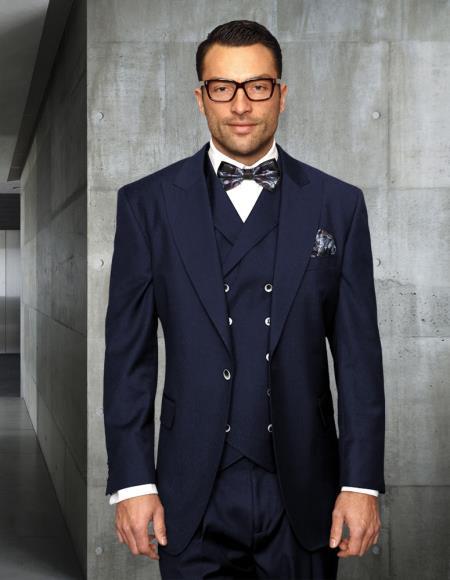 Mens Big and Tall Size Suits - Plus Size Mens Sapphire Suit - Peak Lapel Ticket Pocket Wool Suit