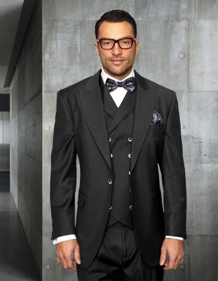 Mens Big and Tall Size Suits - Plus Size Mens Charcoal Suit - Peak Lapel Ticket Pocket Wool Suit