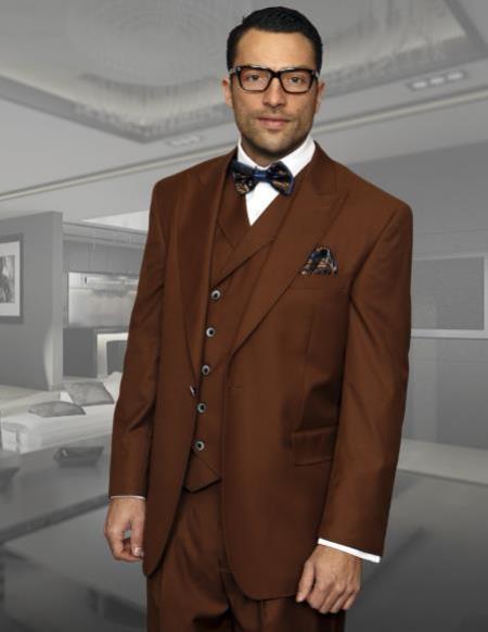 Mens Big and Tall Size Suits - Plus Size Mens Copper Suit - Peak Lapel Ticket Pocket Wool Suit