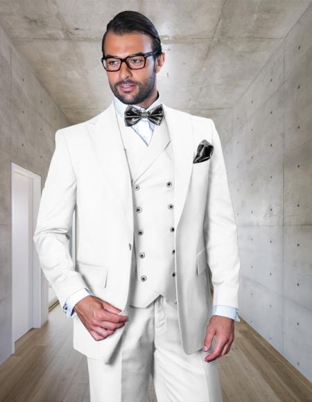 Mens Big and Tall Size Suits - Plus Size Mens White Suit - Peak Lapel Ticket Pocket Wool Suit