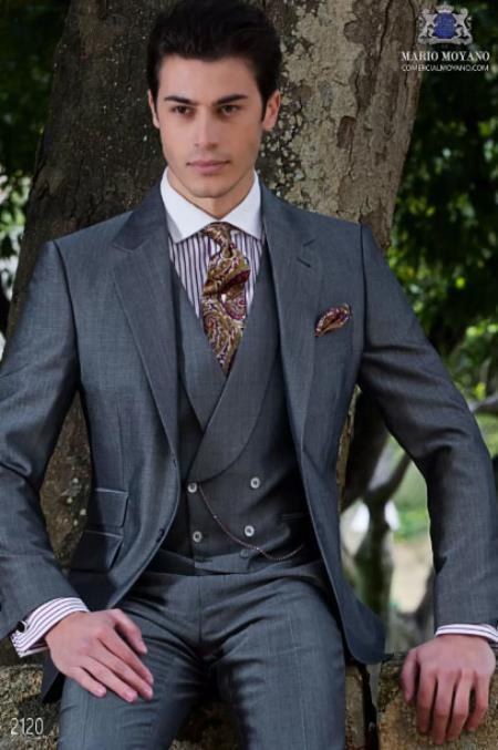 Mens Wide Lapel Suits - Gray - Wool