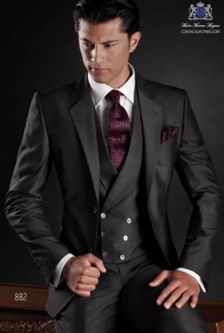 Mens Wide Lapel Suits - Gray - Wool