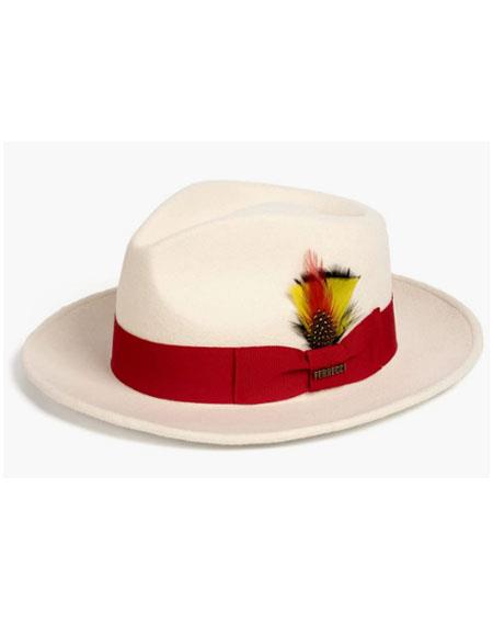 Mens Hat - White ~ Red - Wool