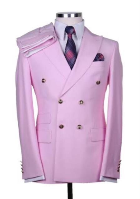 Mens Suits With Gold Buttons - Light Pink