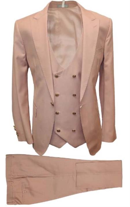 Mens 2 Button Notch Label Modern Fit Suit Rose Gold