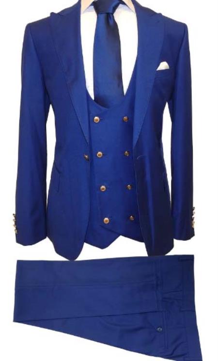 Mens 2 Button Notch Label Modern Fit Suit Royal Blue