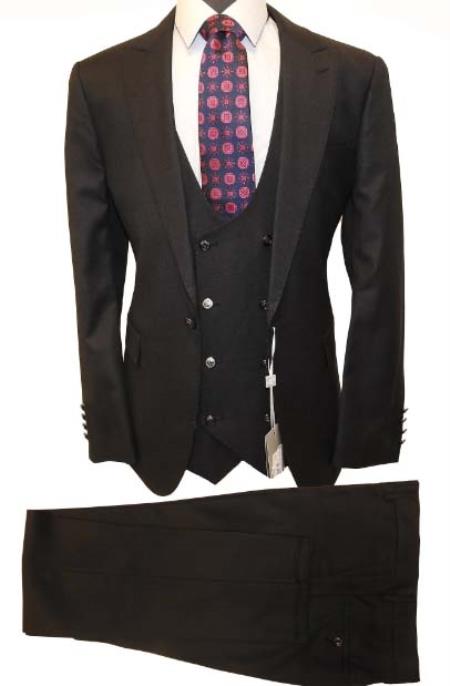 Mens 2 Button Notch Label Modern Fit Suit Black