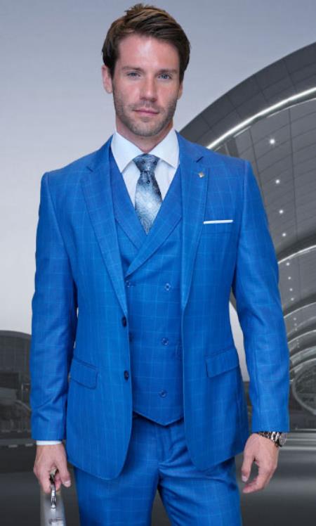 Mens Suit Super 150 Italian Wool Fabric Suit - Sapphire