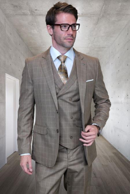 Mens Suit Super 150 Italian Wool Fabric Suit - Bronze