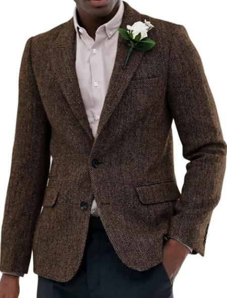 Business Blazer - Pattenred Sport Coat - Winter Fabric Sport Coat - Z-Dark Brown - Wool