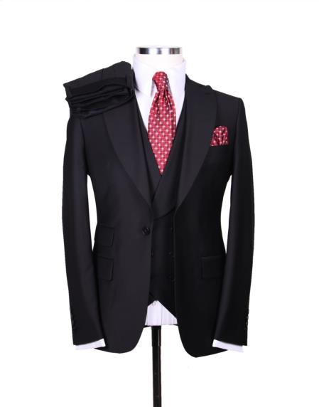 Big Lapel - Wide Lapel - Tom Ford Style Suit - Ticket Pocket - Black