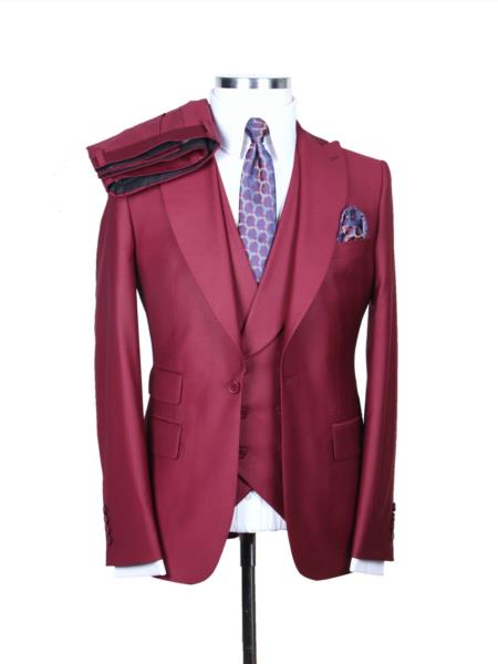 Big Lapel - Wide Lapel - Tom Ford Style Suit - Ticket Pocket - Burgundy
