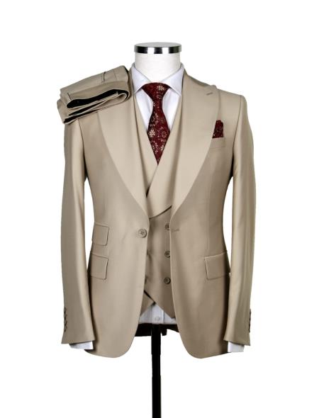 Big Lapel - Wide Lapel - Tom Ford Style Suit - Ticket Pocket - Tan