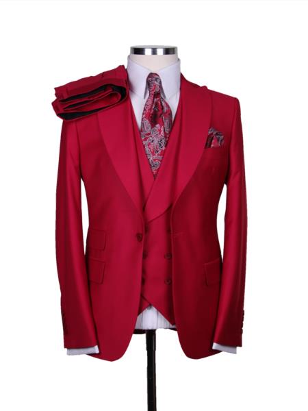 Big Lapel - Wide Lapel - Tom Ford Style Suit - Ticket Pocket - Red