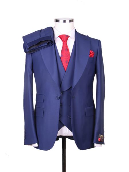 Big Lapel - Wide Lapel - Tom Ford Style Suit - Ticket Pocket - Navy Blue