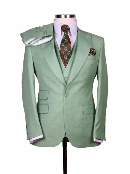 Big Lapel - Wide Lapel - Tom Ford Style Suit - Ticket Pocket - Green