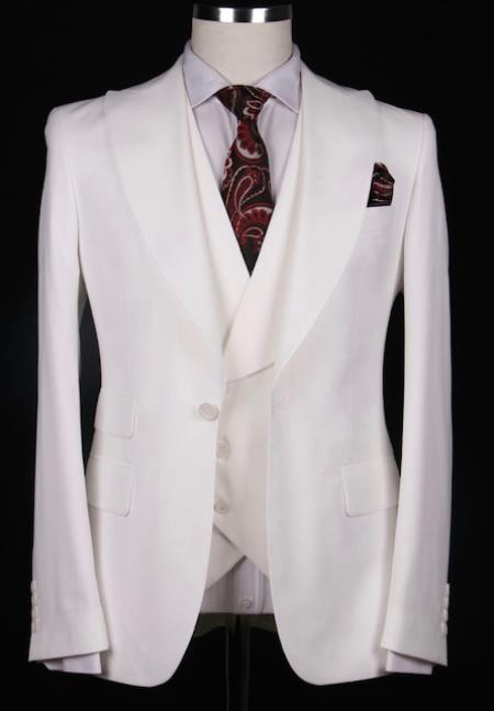 Big Lapel - Wide Lapel - Tom Ford Style Suit - Ticket Pocket - White
