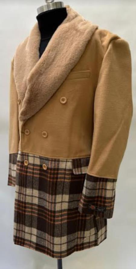 Mens Plaid Overcoat - Wool Peacoat - Plaid Topcoats