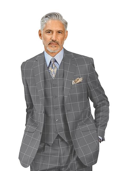 Mens Plaid Suit - Light Grey Windowpane Suit - 1920 Suits